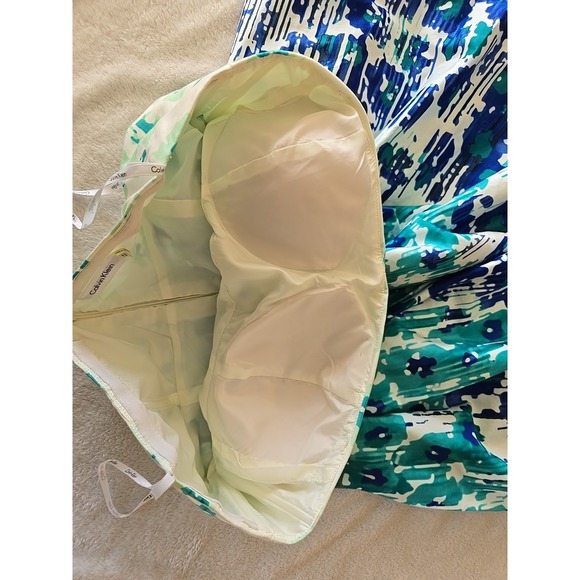 Calvin Klein Blue White Floral Watercolor Strapless Dress Blue/turquoise Size 12 - Picture 12 of 16